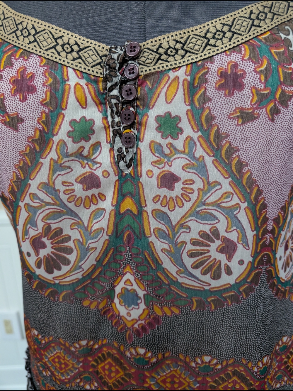 BAND OF GYPSIES Multicolor bohemian sundress Ruffles HiLow hem spaghetti straps - Picture 4 of 10